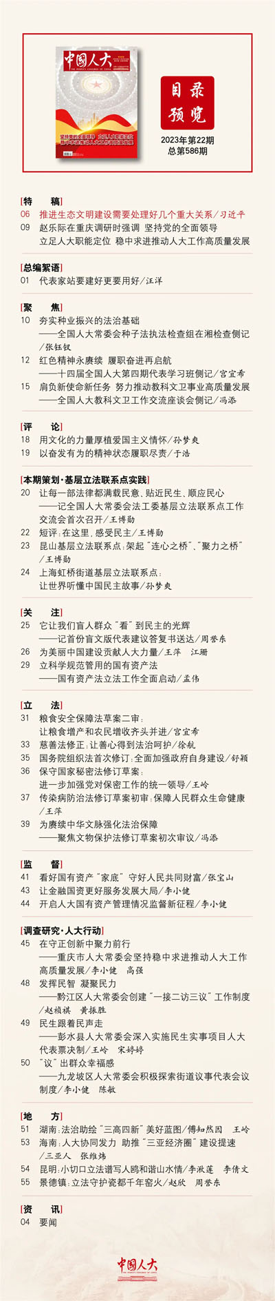  《中国人大》2023年第22期目录